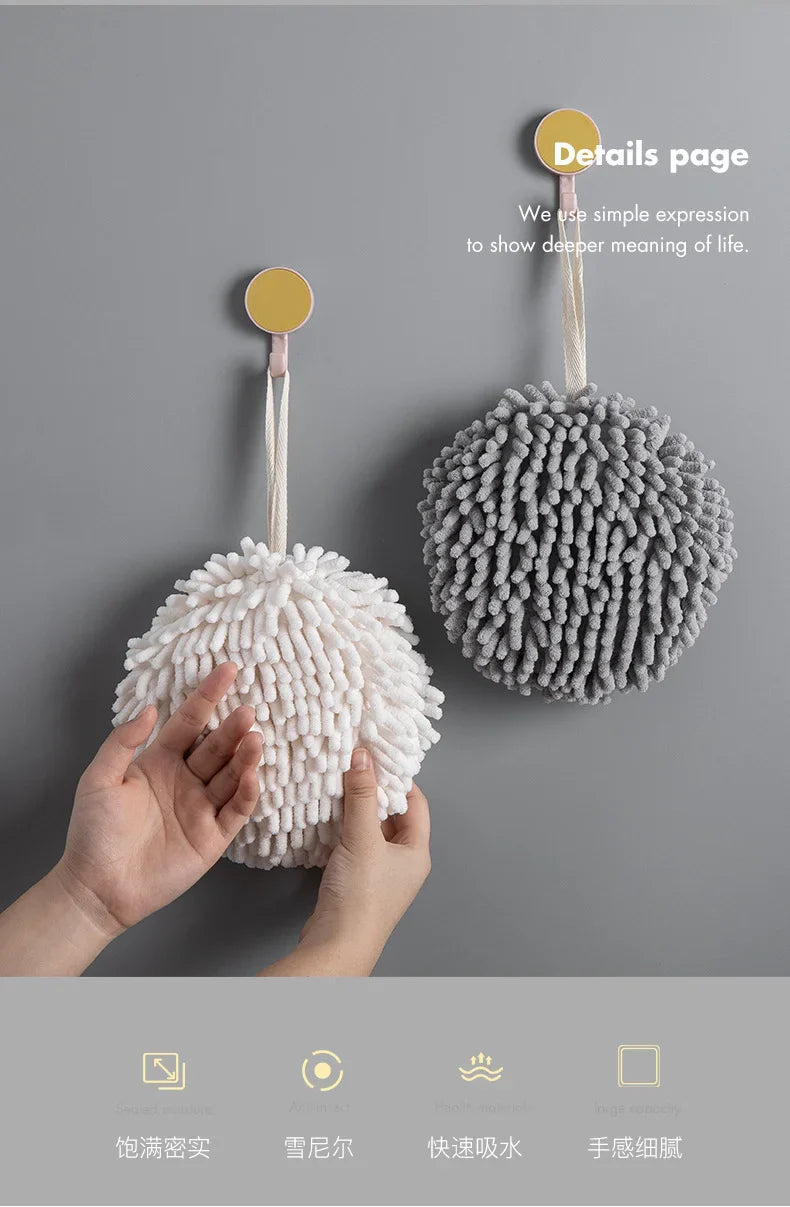 Kitchen and Bathroom Towel Balls with Hanging Rings | Quick-Dry Soft Microfiber Wipes