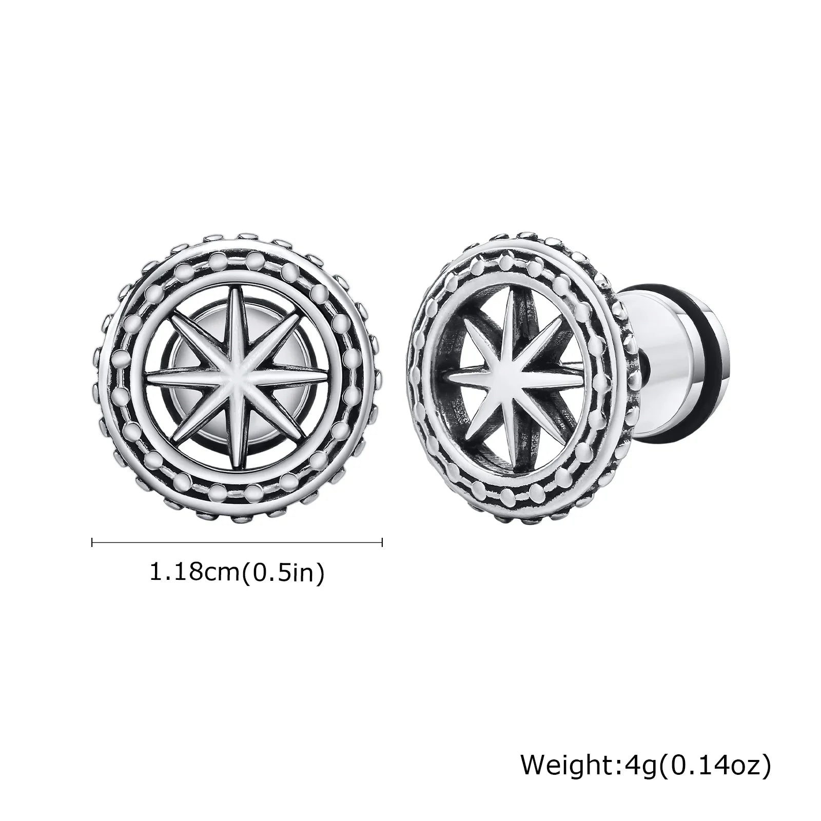 Vintage Men's Compass Stud Earrings | Stainless Steel Eight-Pointed Star Fashion Jewelry