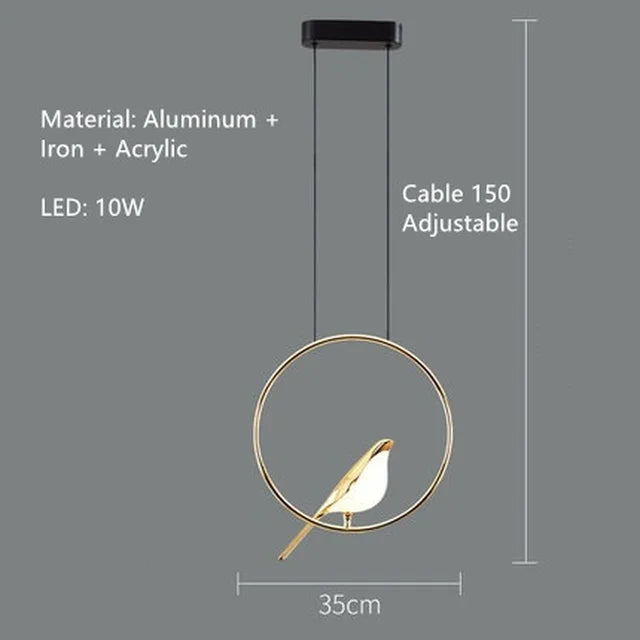 DecorBites™ Gold Magpie Bird Ceiling Chandelier | Modern LED Ring Light for Dining Room & Decor