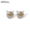 Lovely Cat Face Stud Earrings | Handmade Glass Dome Photo Printed Jewelry for Women