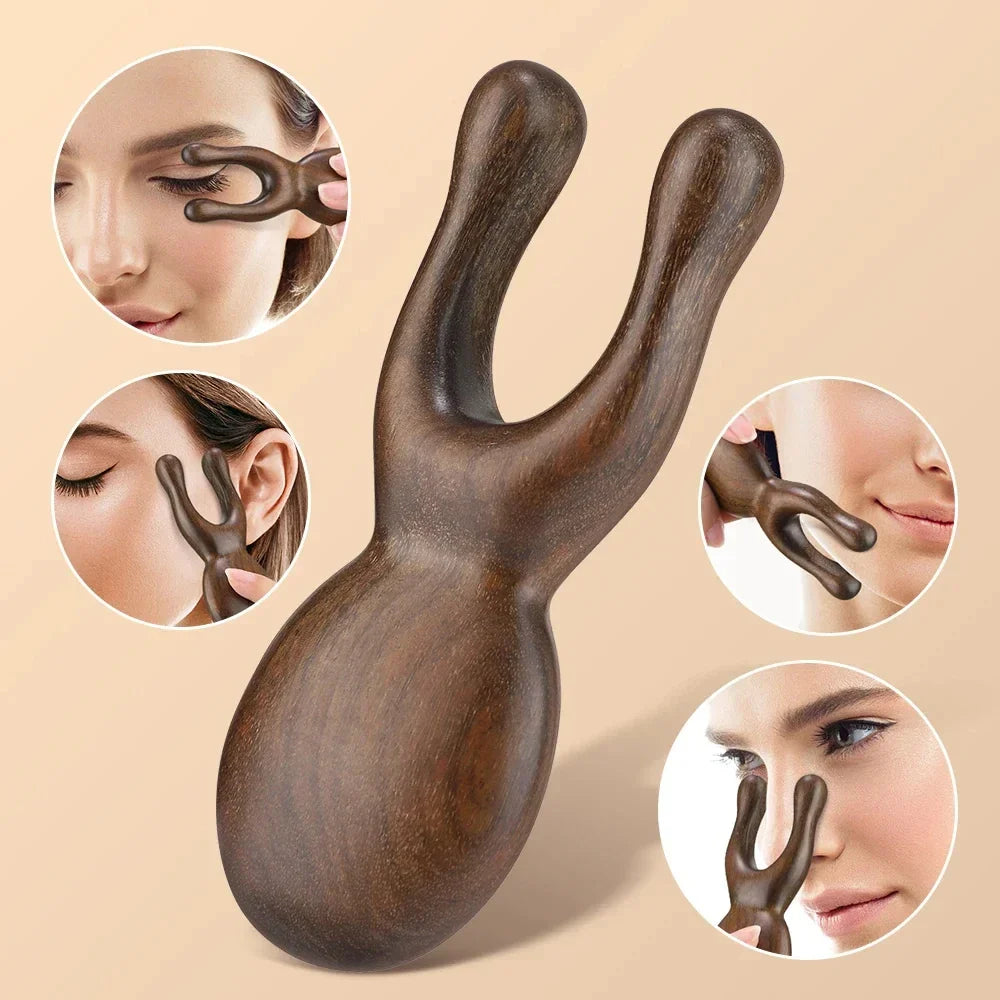 Wooden Gua Sha Facial Massager | Natural Sandalwood Acupressure Tool for Face, Nose, and Eyes