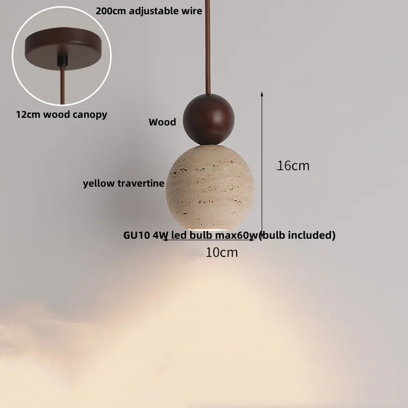 DecorBites™ LED Knob Switch Pendant Lamp Yellow Travertine Copper Wabi Sabi Hanging Lights