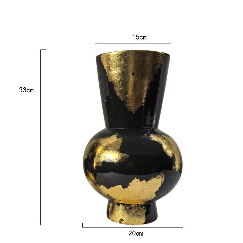"DecorBites™ Gold Foil Pattern Ceramic Vase - Handcrafted Flowerpot Terrarium Home Decor"