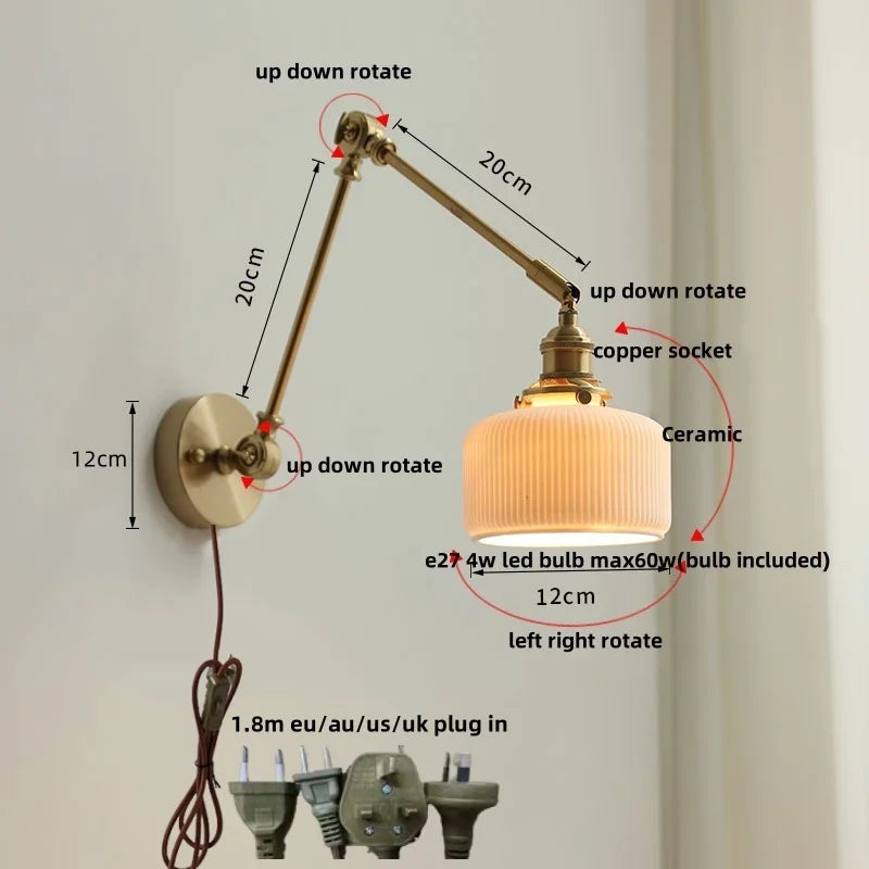 DecorBites™ Ceramic Copper LED Wall Lights with Pull Chain Switch - Nordic Modern Bedside Lamp