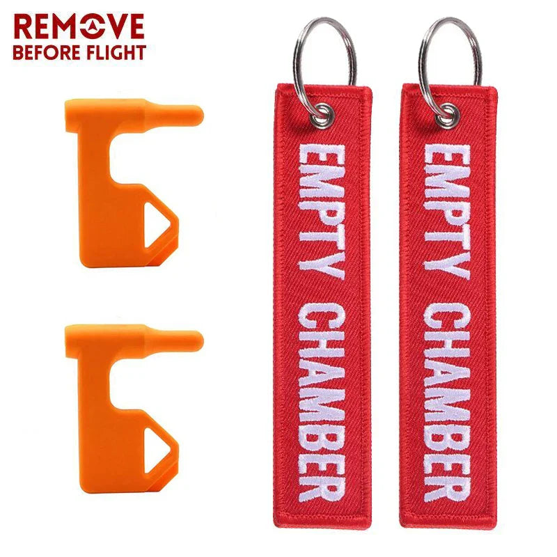 2 Pack Chamber Safety Flag for Rifle Handgun Shotgun | Bright Red Keychain Tags