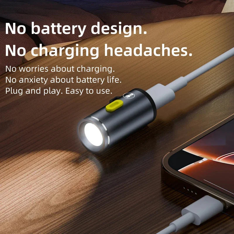Mini Type-C LED Flashlight | Rechargeable Portable Keychain Light