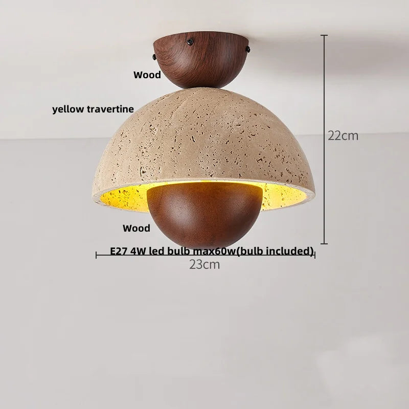 DecorBites™ Ellipse Stone LED Ceiling Light Natural Travertine Lamp Plafon