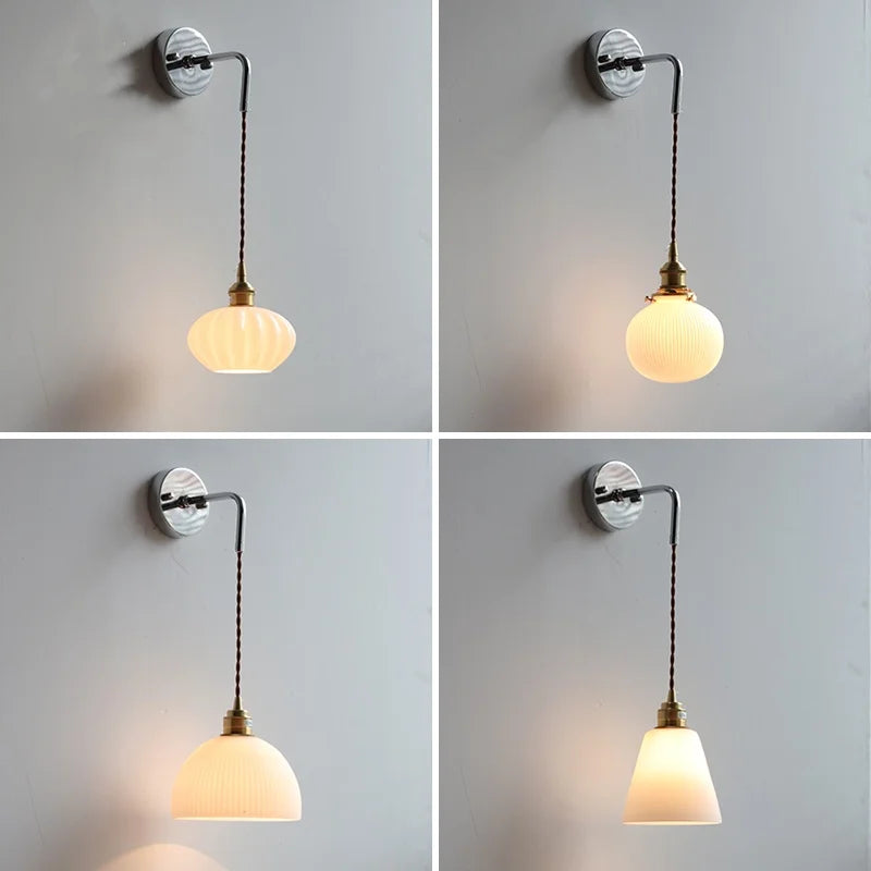 DecorBites™ Ceramic Canopy LED Wall Lamp, Adjustable Wire, Pull Chain Switch