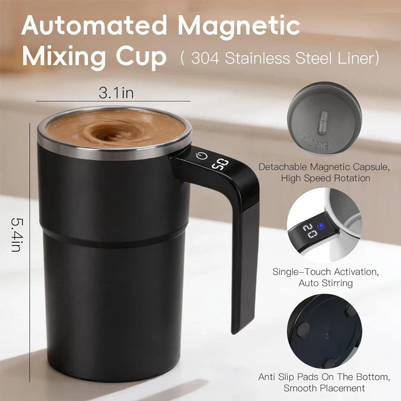 380ml Self Stirring Coffee Mug | IP67 Waterproof Automatic Magnetic Mixing Cup with LCD Display
