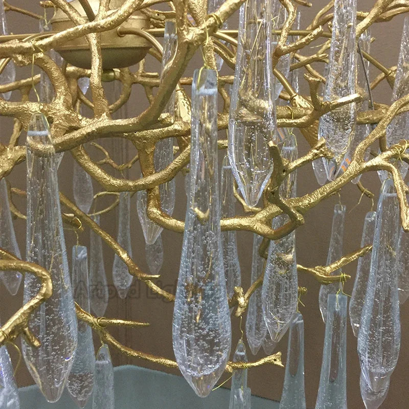 Luxe gold branch crystal led chandelier for living room