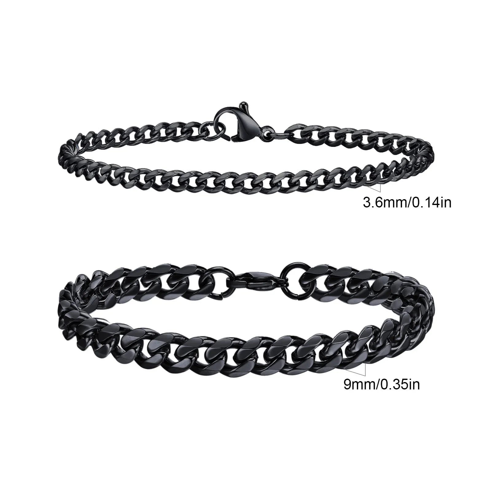 Men's Stainless Steel Chain Bracelets Set | 2pcs Silver Gold Black Twist Rope & Cuban Link