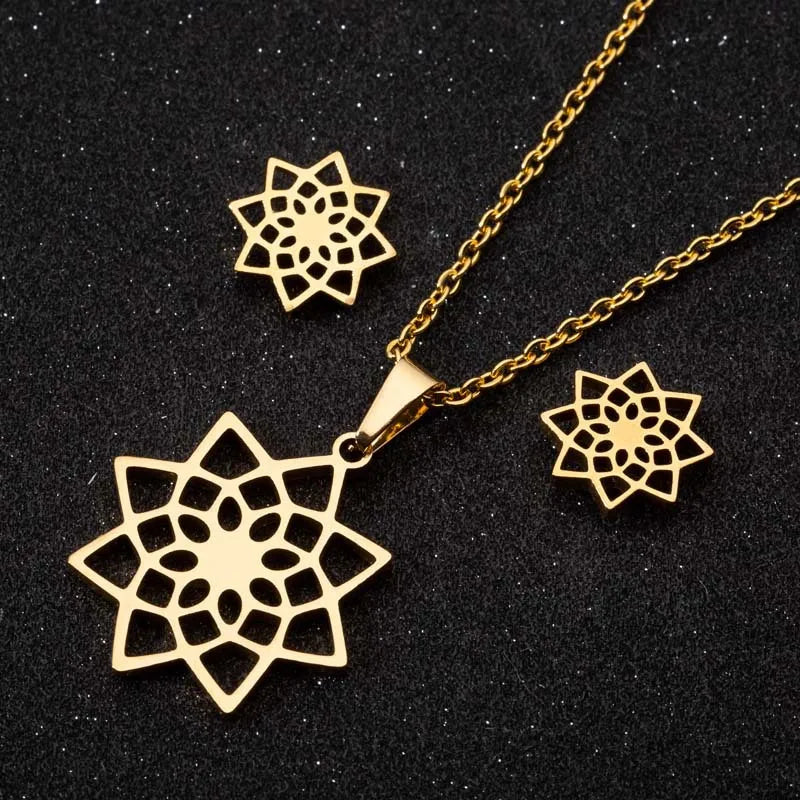 Stainless Steel Unalome Pendant Necklace | Yoga Jewelry with Lotus Flower