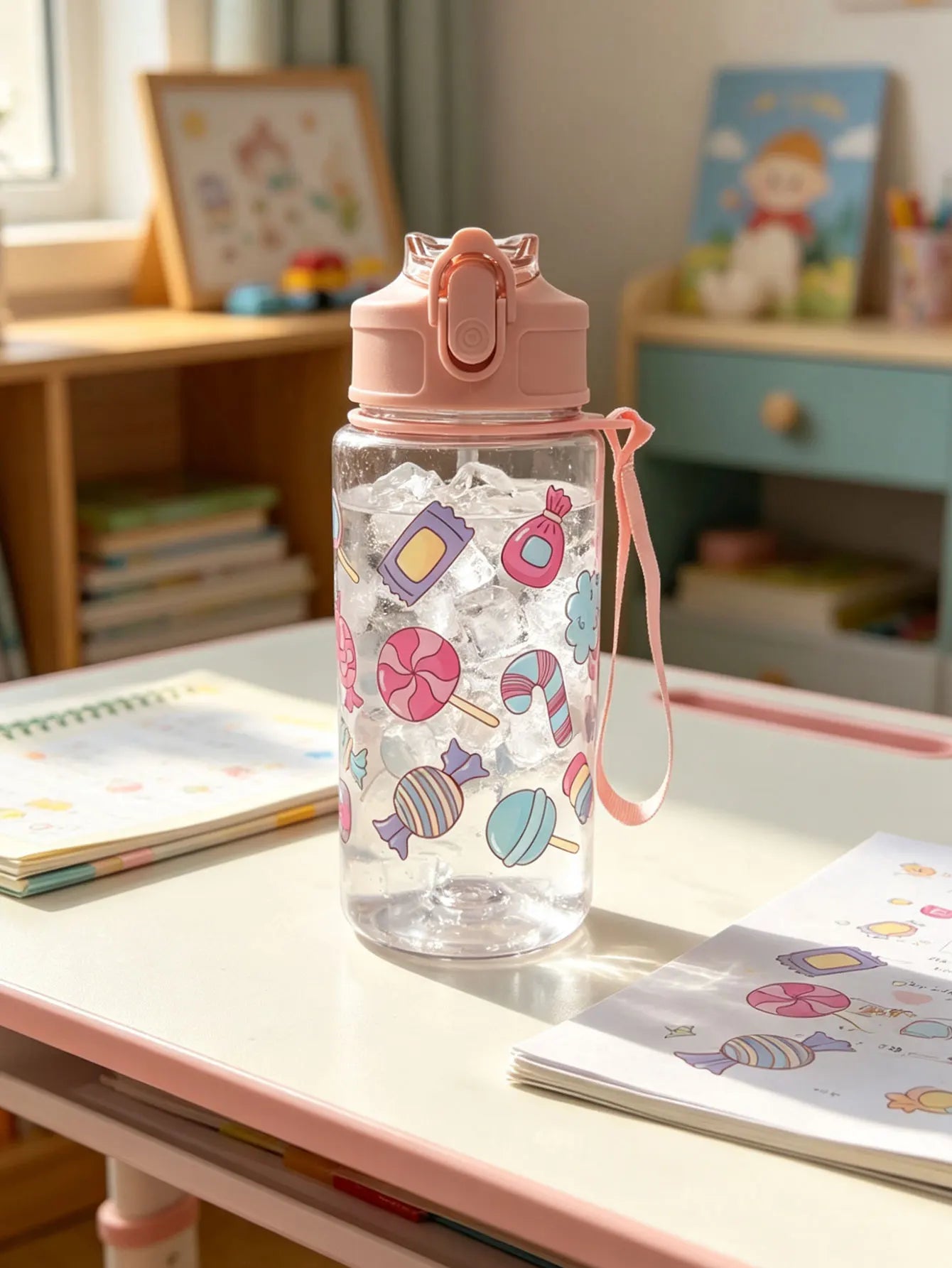 1 Piece 500ml (19 fl oz) Cartoon Printed Straw Cup | BPA-Free Summer Plastic Water Bottle