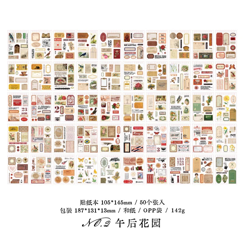 Vintage Collage Stickers Pack | 50 Retro Washi Paper Decals for Junk Journaling