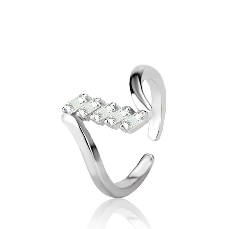925 Sterling Silver Zircon Adjustable Ring | Women's Cocktail Jewelry