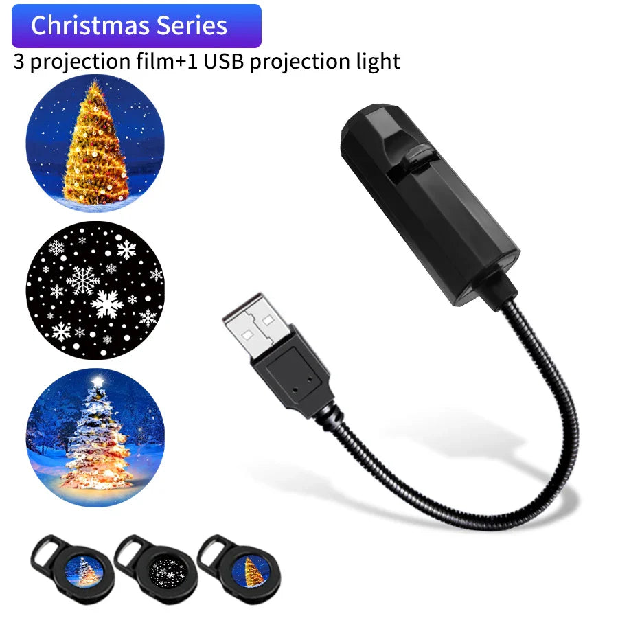 USB Projection Lamp with Switchable Pattern Design | LED Night Light for Christmas Halloween Planet Theme