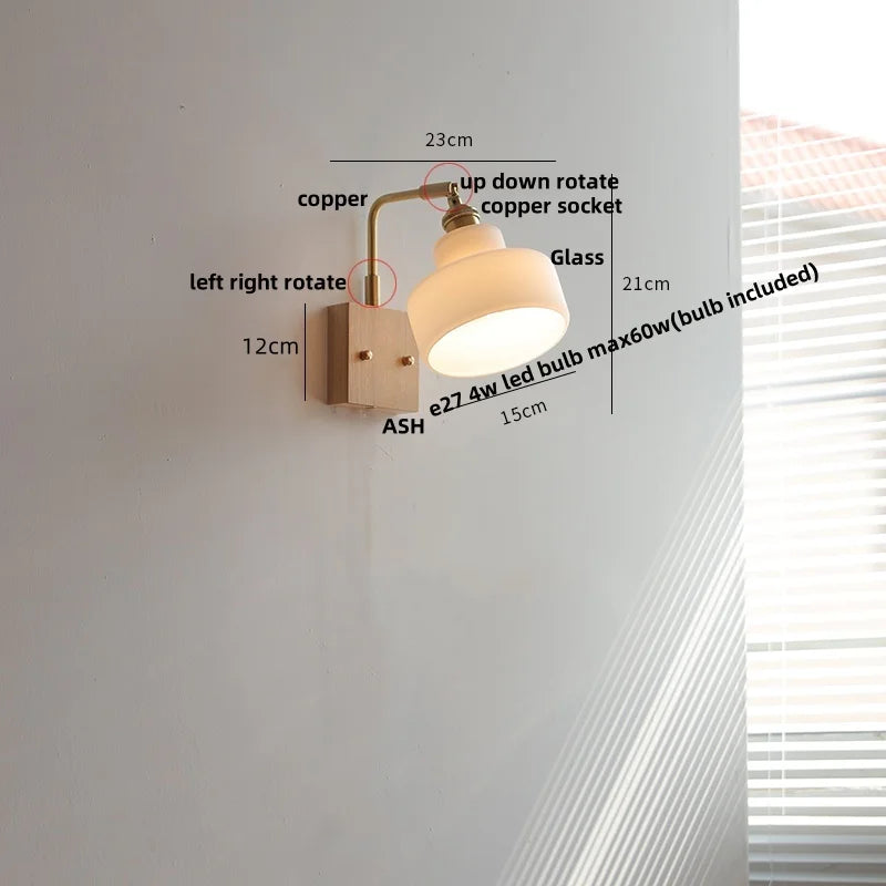 DecorBites™ Copper LED Wall Light Sconce Pull Chain Switch Rotatable Bedside Lamp