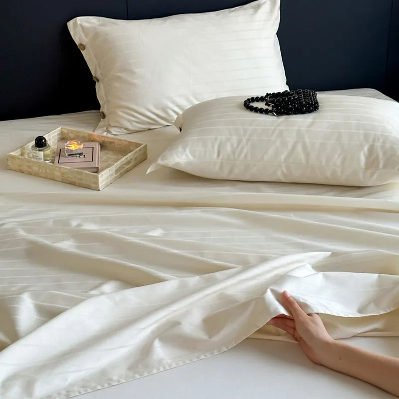 DecorBites™ Luxe Cotton Satin Stripe Bed Sheet Set with 2 Pillowcase
