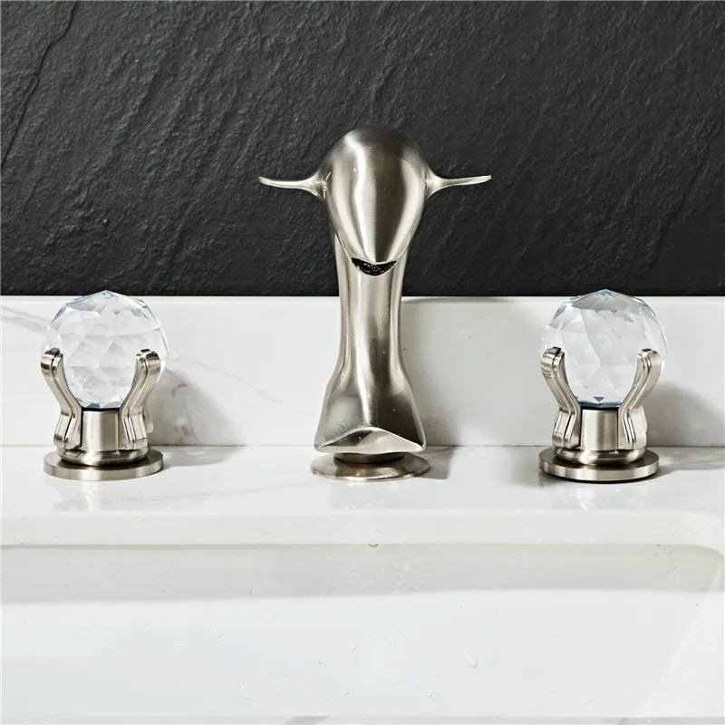 DecorBites™ Gold Basin Faucet: Brass Nickel Dolphin Bathroom Sink Faucet, 3 Hole Widespread