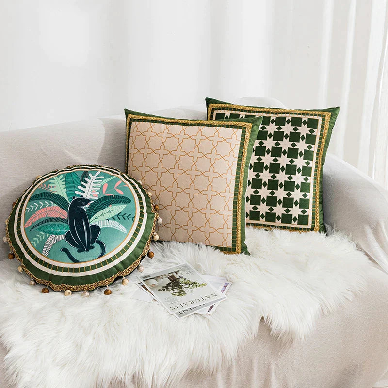 DecorBites™ Geometric Tufted Embroidery Cushion Cover 45x45cm Black White Lattice Sofa Pillow