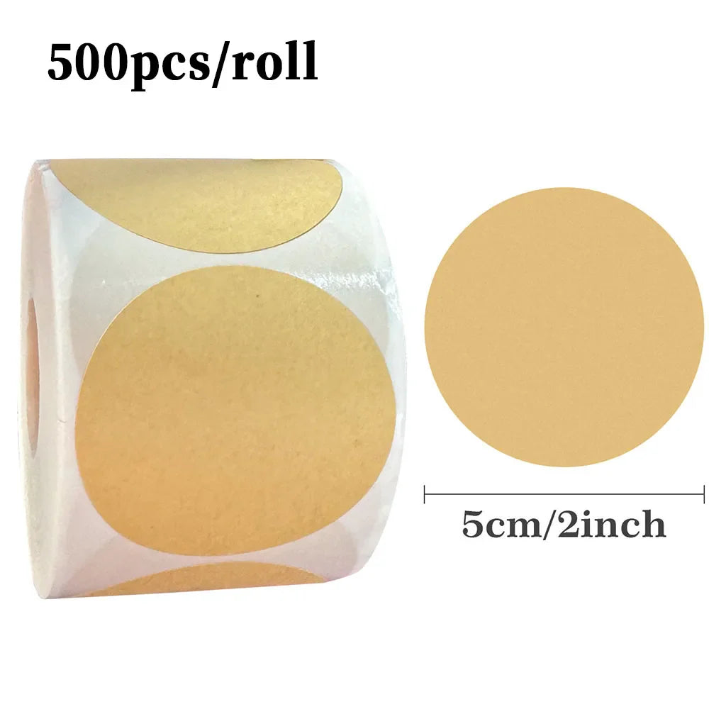 Kraft Round Self-Adhesive Labels | 500pcs per Roll, 3 Sizes