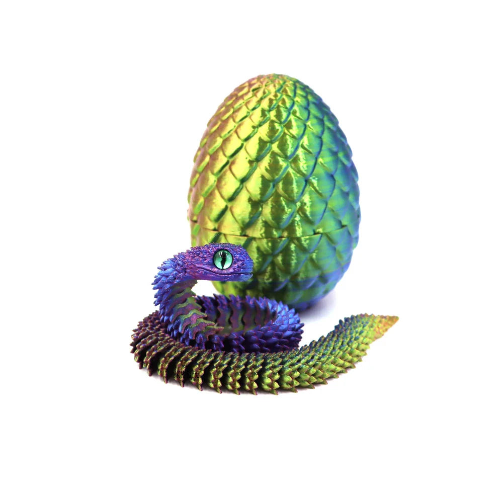 Articulated 3D Printed Snake with Egg | Desktop Decor Fidget Toy