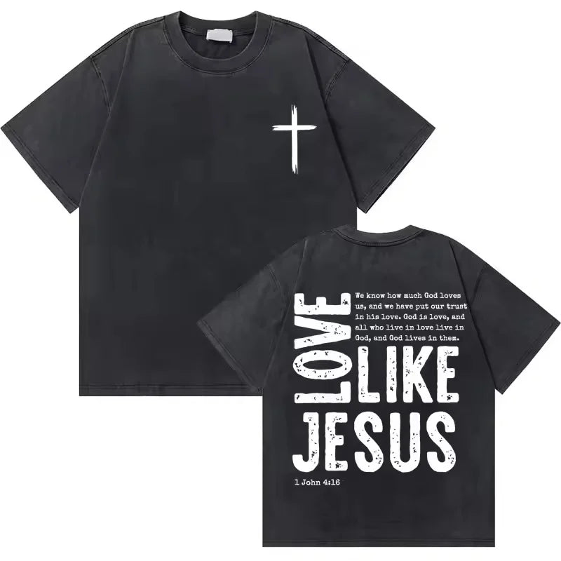 Washed Vintage Jesus Christian Graphic T-Shirt | Casual Oversized Bible Verse Tee