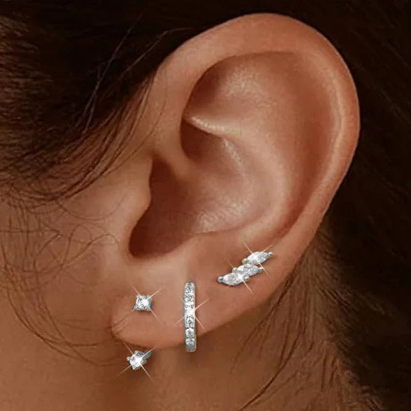 Gold Circle Hoop Earrings Set | Stainless Steel Zircon Flower Stud Jewelry