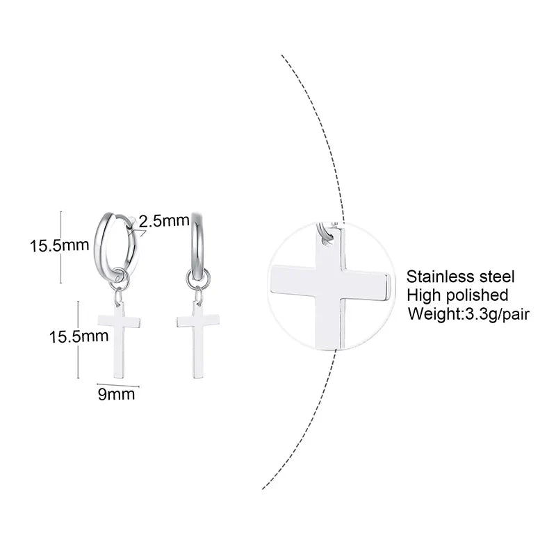 Stainless Steel Cross Earrings for Men | Durable Stud Earrings with Christian Cross Charm