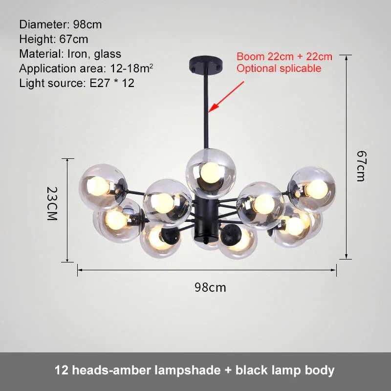 DecorBites™ Glass Ball LED Chandelier for Bedroom and Dining Room