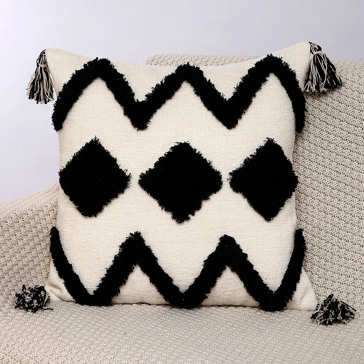 DecorBites™ Geometric Chenille Embroidered Pillow Covers Boho Moroccan Style Decor