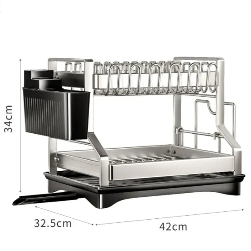 DecorBites™ 2 Tier Dish Drying Rack Utensils Storage Organizer with Drainboard