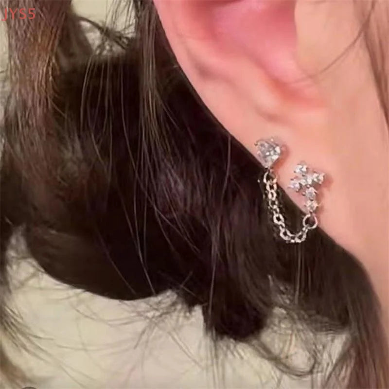 Double Ear Hole Ear Bone Chain Earrings | Sweet Cool Y2K Dazzle Color Jewelry
