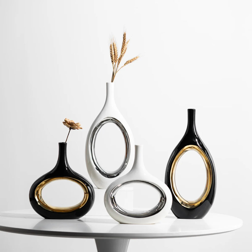 DecorBites™ Golden Flower Vase for Home Decoration and Flower Arrangement
