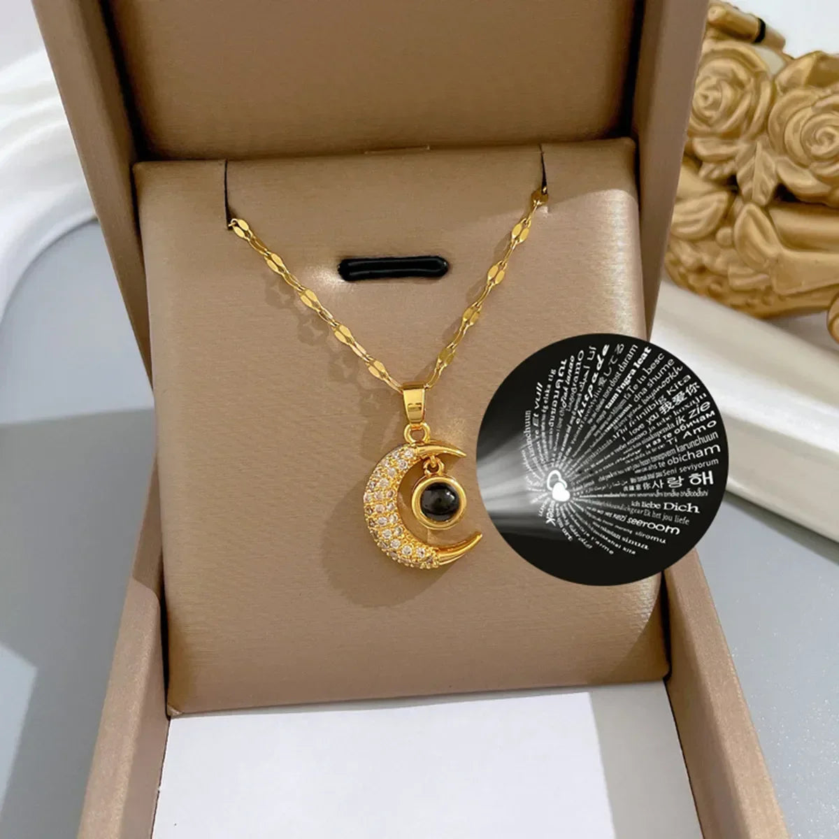 Stainless Steel Crescent Moon Pendant Necklace | Vintage Gold Choker Jewelry for Women
