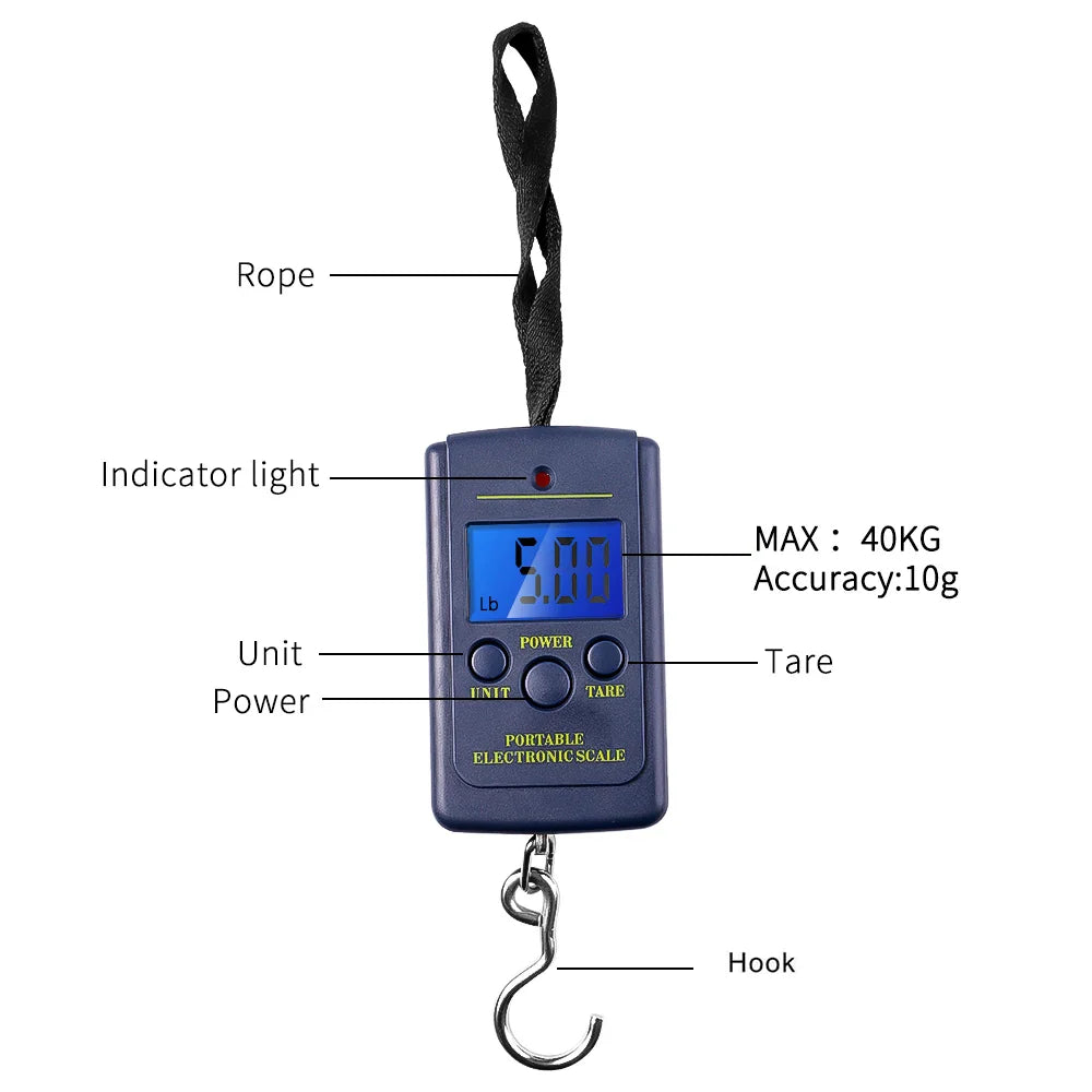Portable Digital Hanging Scale | 0.01kg to 40kg LCD Luggage Weighing Scale