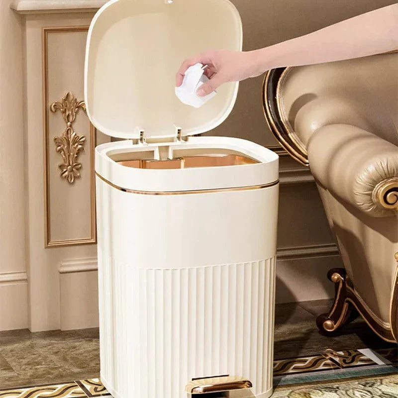 DecorBites™ Light Luxury Pedal Trash Can with Lid for Kitchen Bathroom Large Capacity Bin