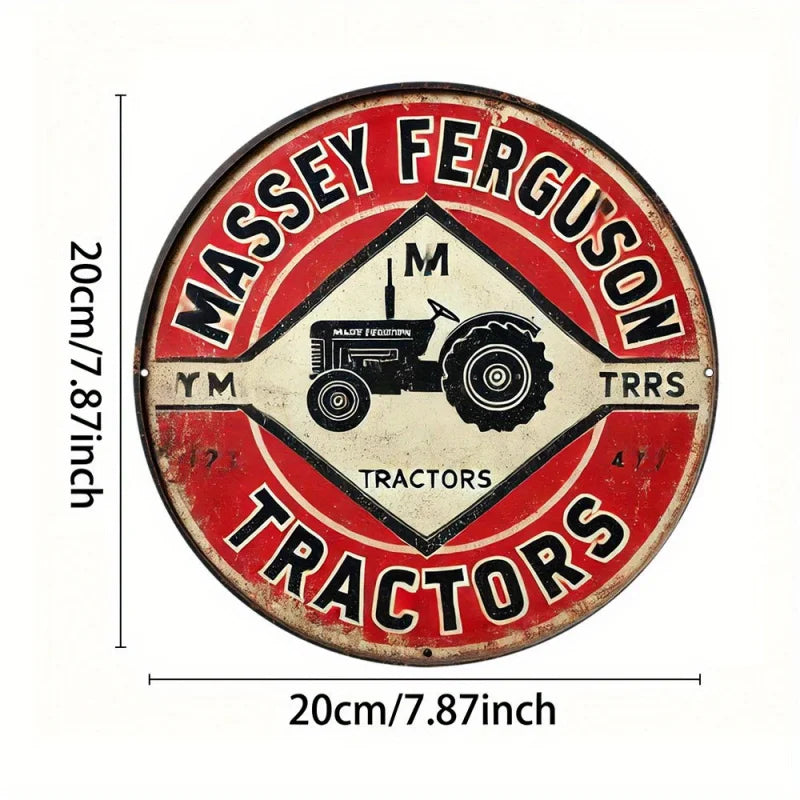 Vintage Rustic 1pc Round Metal Aluminum Sign | Massey Ferguson Tractor Tin Plaque Wall Art Decor | Retro, Multipurpose