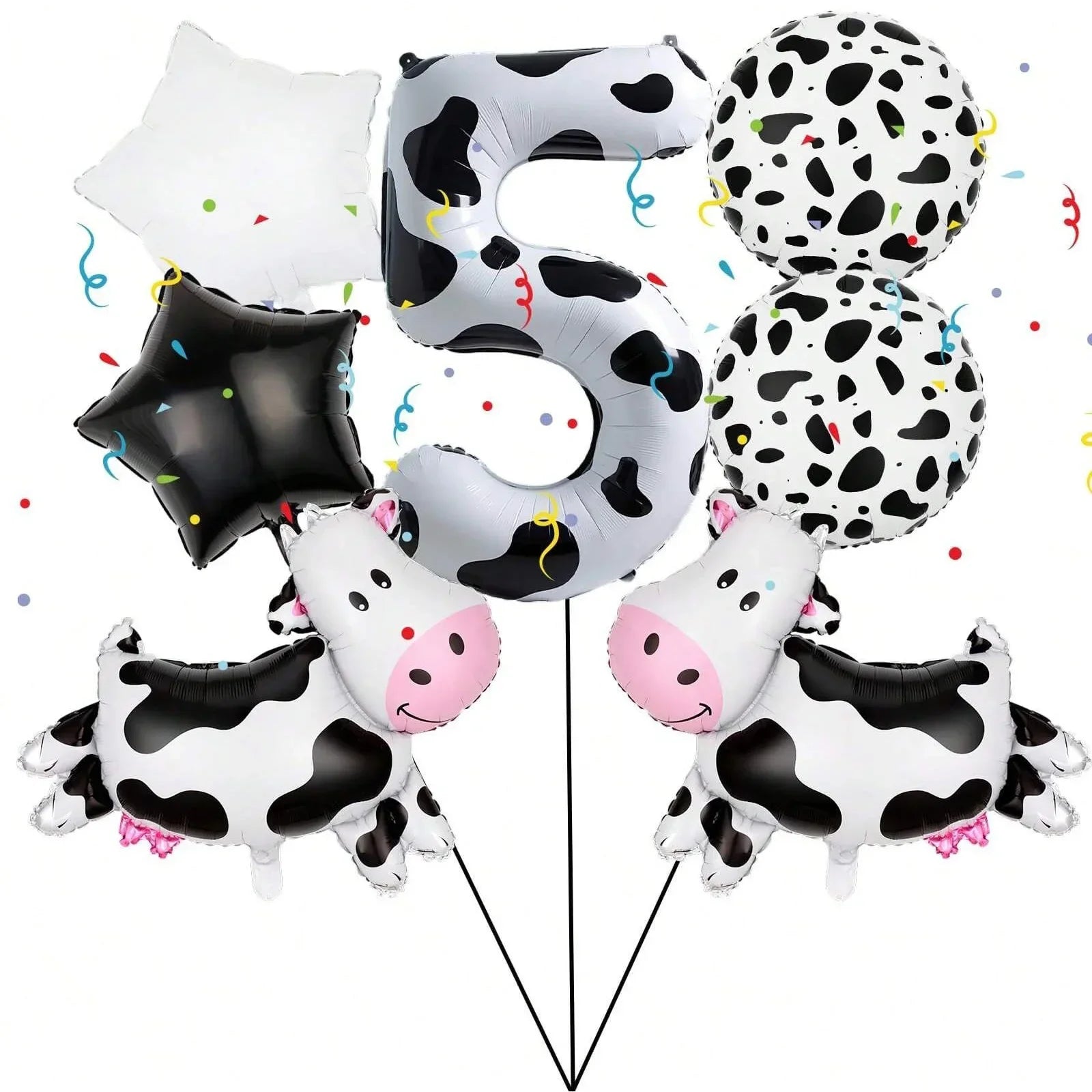 7pcs Cow Print Number Balloon Set | Farm Animal Birthday Party Decoration
