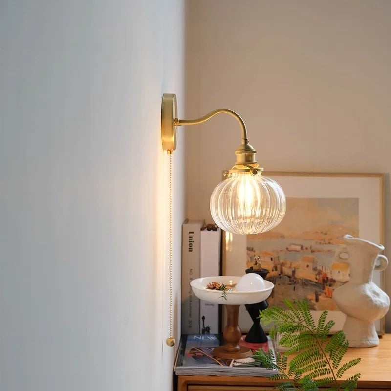DecorBites™ Green Class Ball LED Wall Light Fixture, Copper Socket, Pull Chain Switch