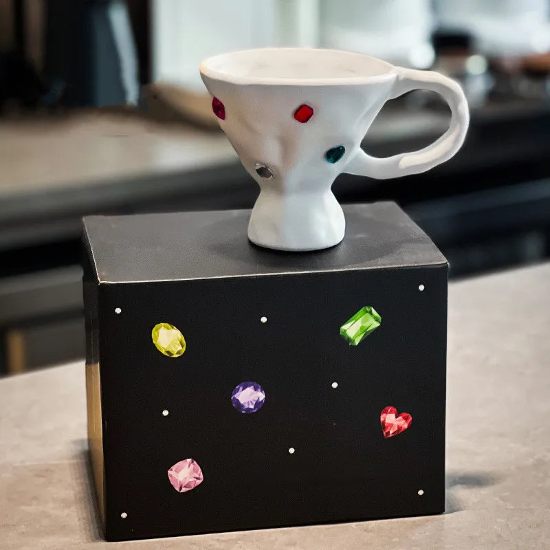 DecorBites™ Gemstone Setting Ceramic Breakfast Mug with Handle