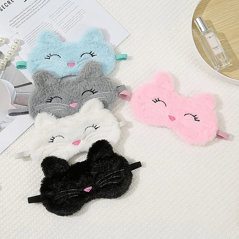 Cute Cat Plush Sleep Mask | Soft Light Blocking Eye Cover for Travel and Home