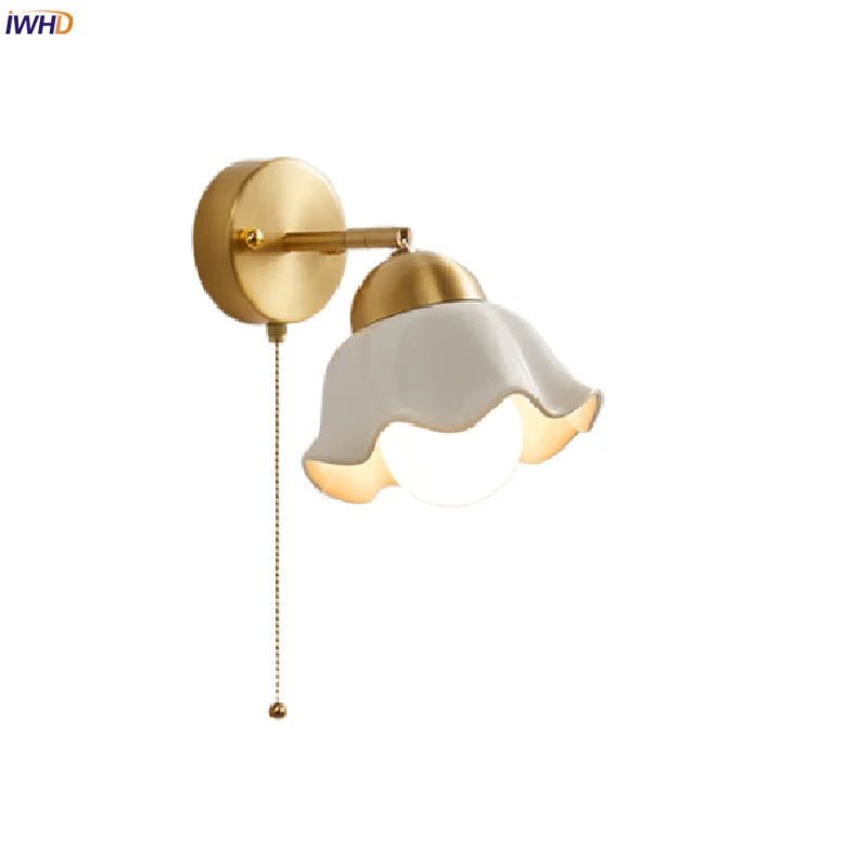 DecorBites™ Copper LED Wall Light Fixture Pull Chain Switch Simple Art Bedside Lamp