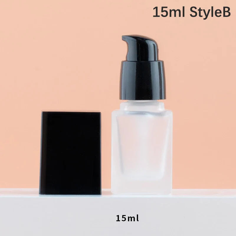 15/30ml Empty Pump Bottle Glass Liquid Foundation Container | Transparent Square Refillable Travel Bottle