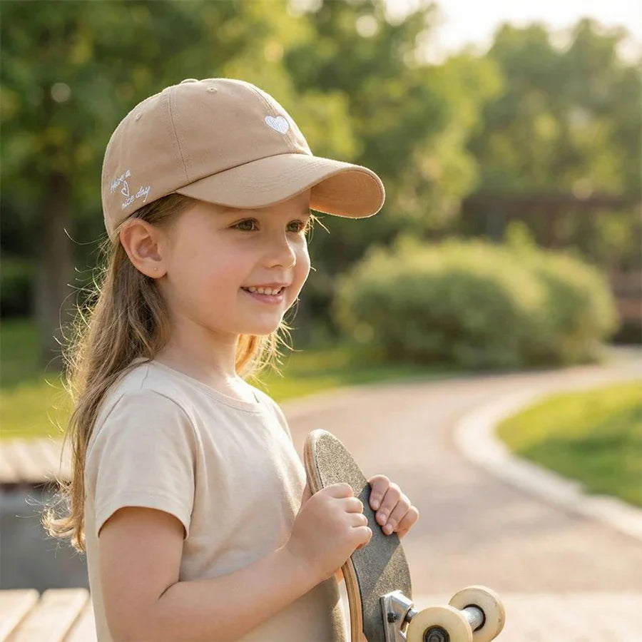 Sweet Heart Kids Girl Hat | Embroidery Cotton Ponytail Baseball Cap for Spring Summer 4-10Y