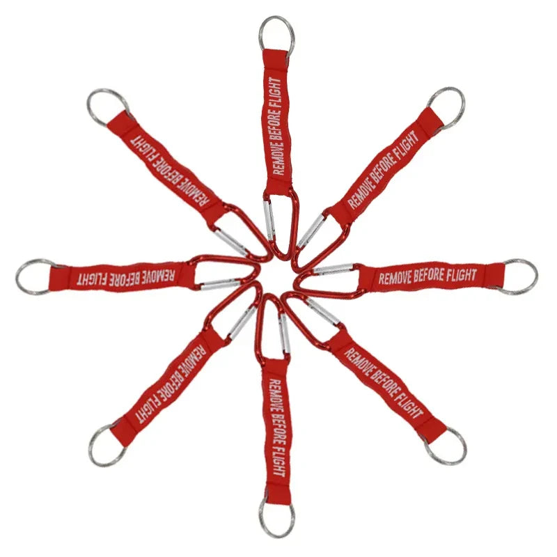 Remove Before Flight Keychain | Red Aviation Tag with Woven Lettering