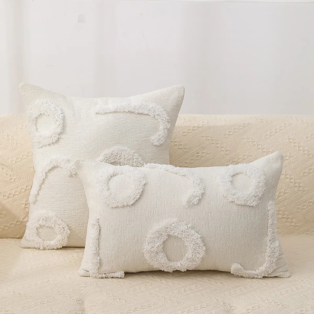 DecorBites™ Geometric Chenille Embroidered Pillow Covers Boho Moroccan Style Decor