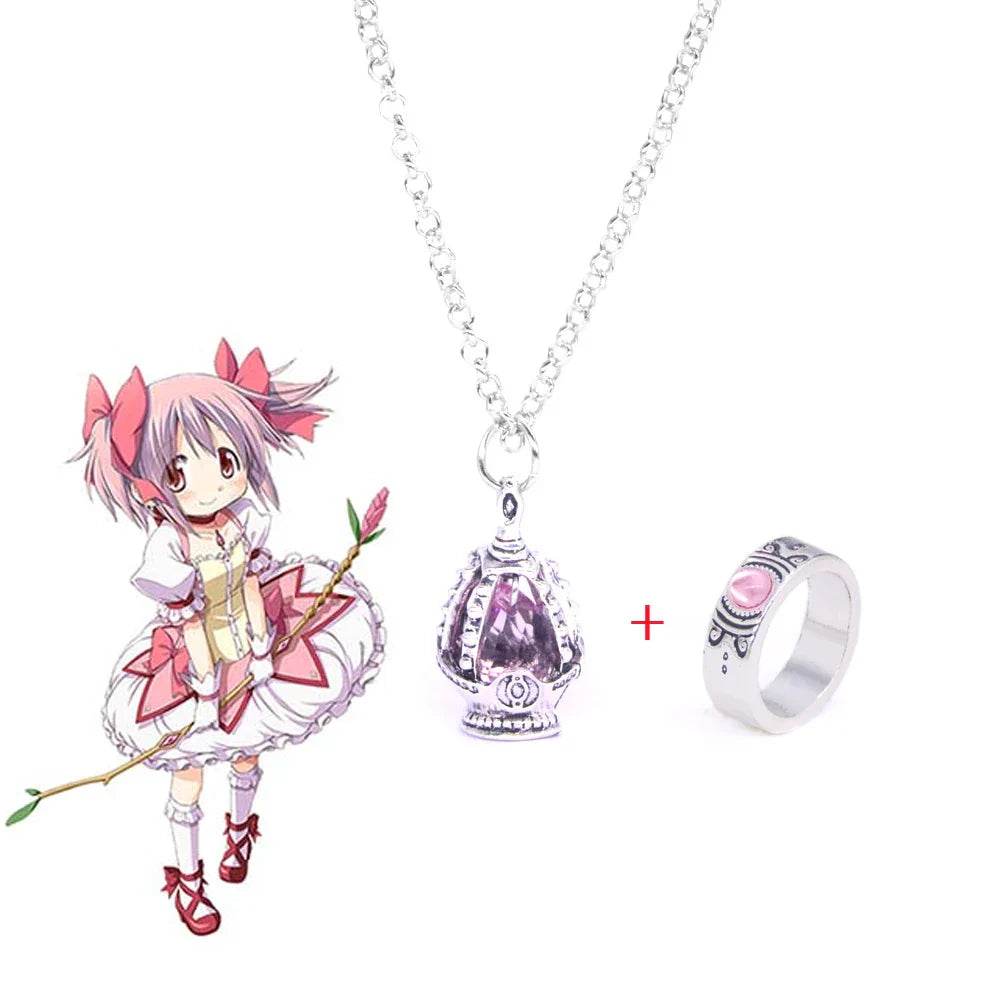 Madoka Magica Soul Gem Necklace Set | Kaname Madoka Mami Pendant Jewelry