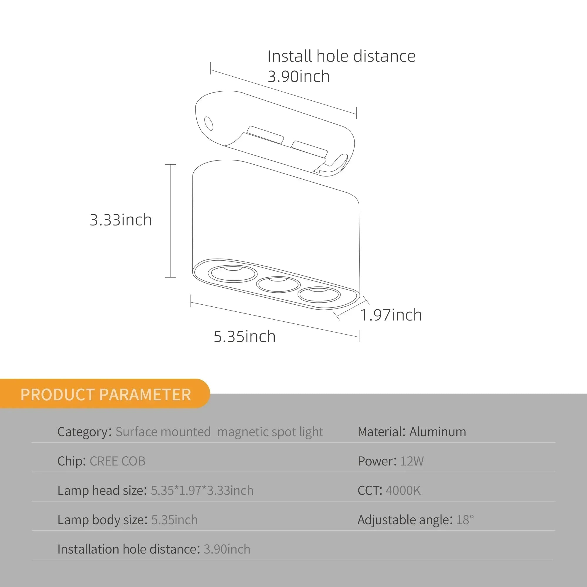 DecorBites™ 12W COB Chip Ceilling Spotlight with Adjustable Angle for Magnetic Mount