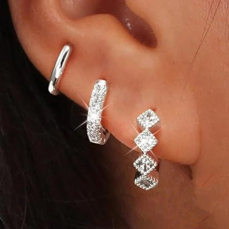 Gold Circle Hoop Earrings Set | Stainless Steel Zircon Flower Stud Jewelry